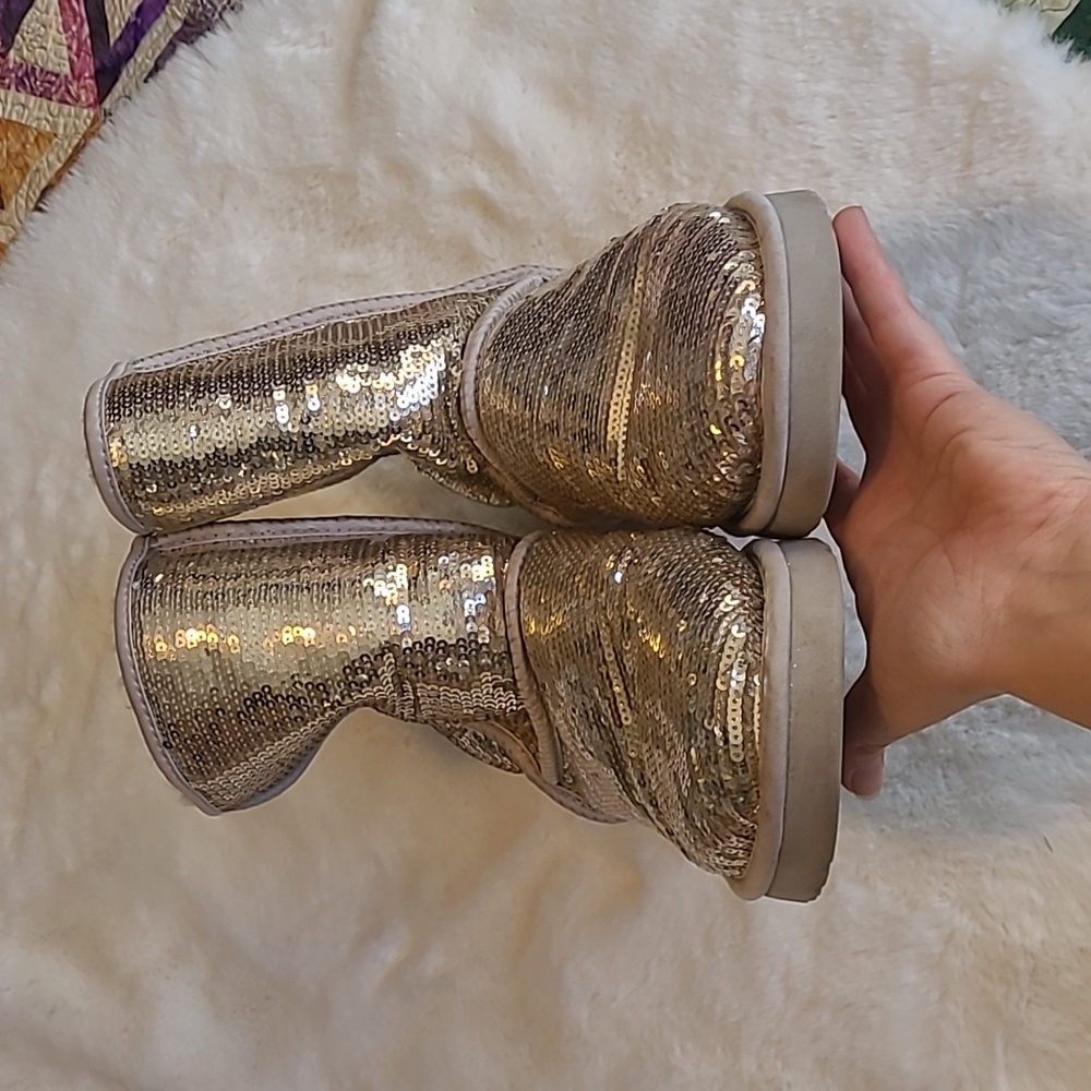 UGG Gold Sequin Boots Classic Short Sherling Womens 10 - Picture 4 of 11